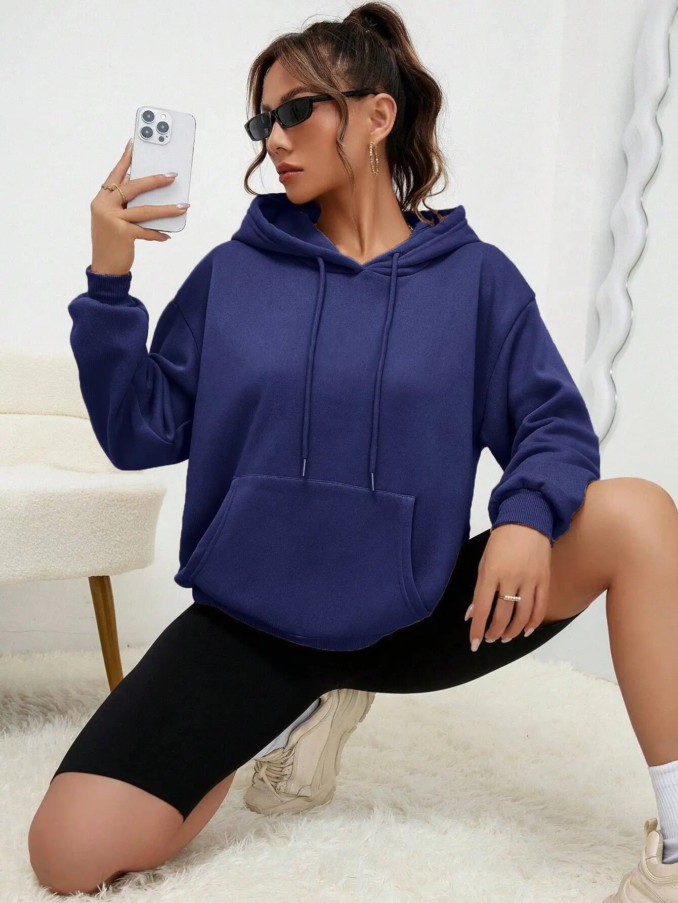 Solid Colour Hoodie for Female Casual Fleece Pocket Hoodies Multicolour Unisex Women Streetwear Autumn Clothing