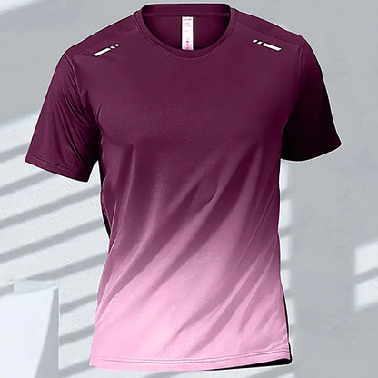Men's Quick-Drying Gradient Short Sleeve T-Shirt – Sports Tee for Outdoor Workout, Basketball, Training & Running - Rehmiar