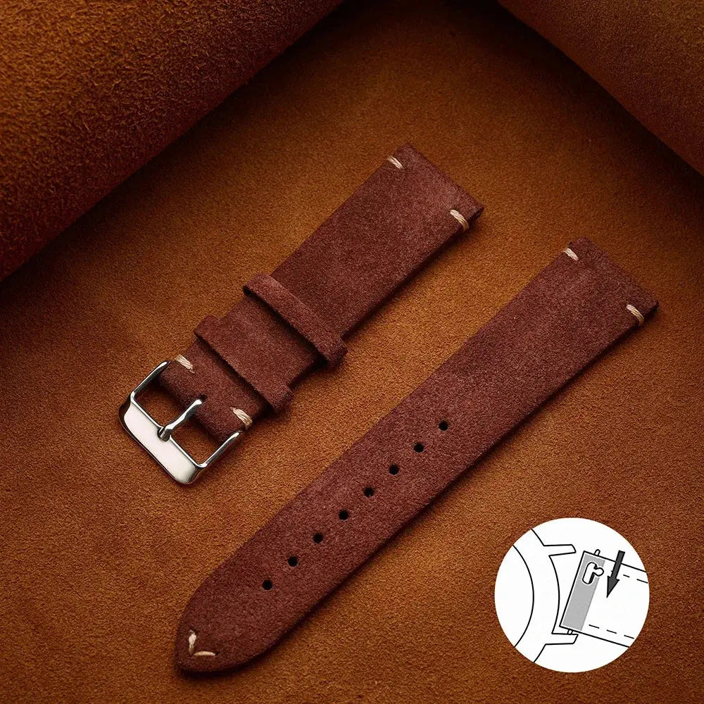 Wristband 20mm 22mm 4mm 16mm 18mm Quick Release Soft Suede Strap Brown Watch Bands Calfskin Women & Men Accessories - Rehmiar