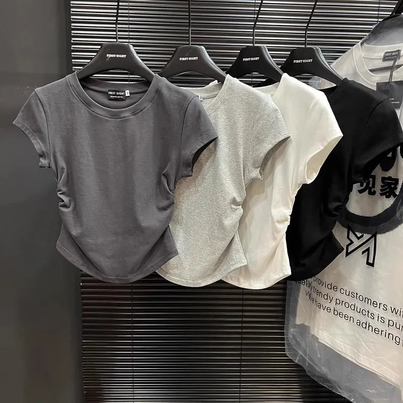 K-pop Style Solid Colour Summer Crop Top - Rehmiar