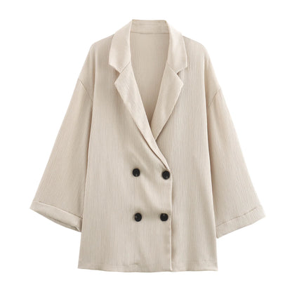 Autumn Women's Fashionable Clothing Wrinkled Suit Jacket Casual Pants Set