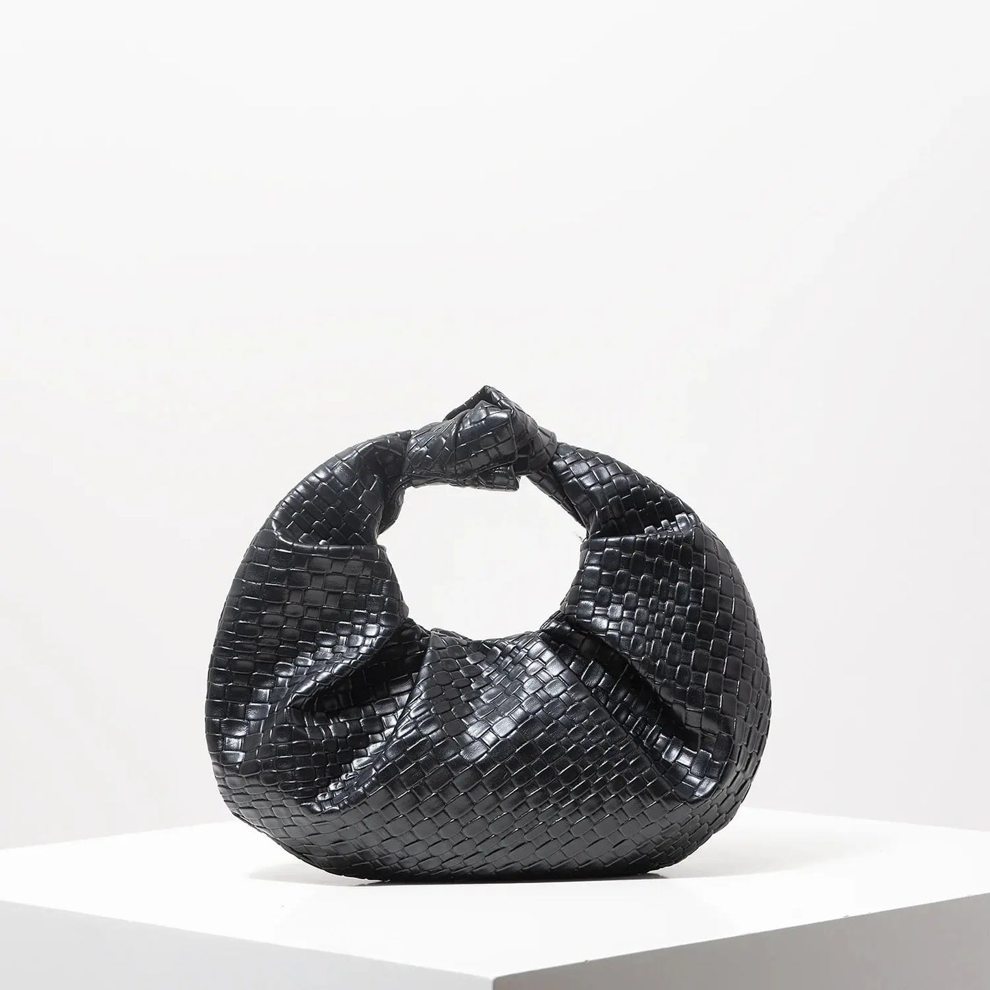 Vintage Faux Leather Woven Handbag – Knotted Crescent Pleated Cloud Evening Bag for Women - Rehmiar