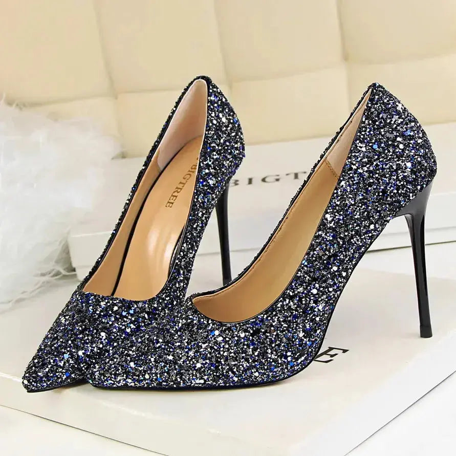 Sparkly Wedding High Heel Pumps for Women – Glitter Bridal Party Shoes (7cm & 9.5cm) - Rehmiar
