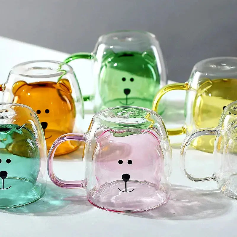Cute Bear 250ml Double-Wall Glass Cup – Insulated Mug for Hot & Cold Drinks, Ideal Gift for Valentine's Day or Anniversary - Rehmiar