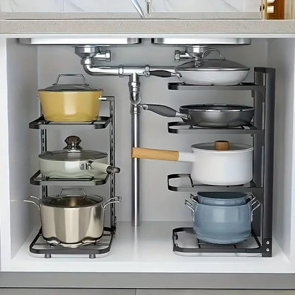 Adjustable Stainless Steel Pot Rack Organizer – Multi-Layer Storage Rack for Pots & Pans, Kitchen Household - Rehmiar