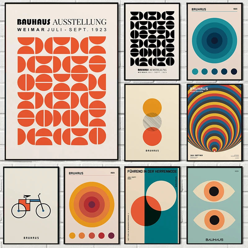 Abstract Orange Bauhaus Geometric Poster Pop Art for Modern Home Decor - Rehmiar