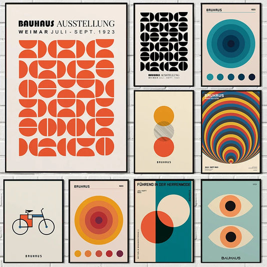 Abstract Orange Bauhaus Geometric Poster Pop Art for Modern Home Decor - Rehmiar