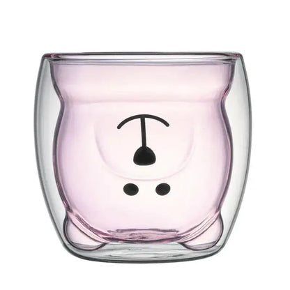250ml Double-Wall Glass Mug – Cute Bear Design for Milk, Coffee, Tea & Juice, Valentine's Day & Anniversary Gift Rehmiar