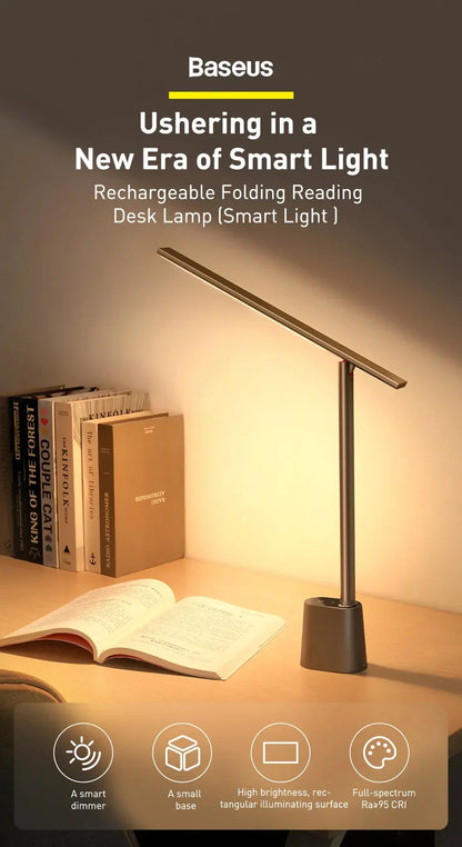 Baseus 180° Foldable LED Desk Lamp – Rechargeable, Auto Dimming, Eye Protection for Study & Reading - Rehmiar