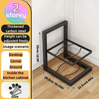 Adjustable Stainless Steel Pot Rack Organizer – Multi-Layer Storage Rack for Pots & Pans, Kitchen Household - Rehmiar