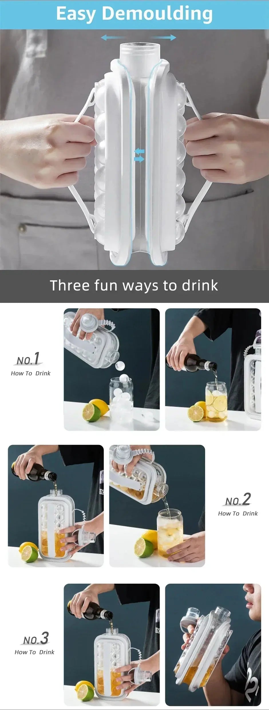 2-in-1 Portable Ice Maker Water Bottle – Folding Ice Cube Mold & Drink Bottle - Rehmiar