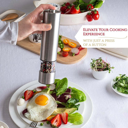 Electric Salt and Pepper Grinder Set – One-Handed Operation Stainless Steel Spice Mill with Light, Automatic for Kitchen