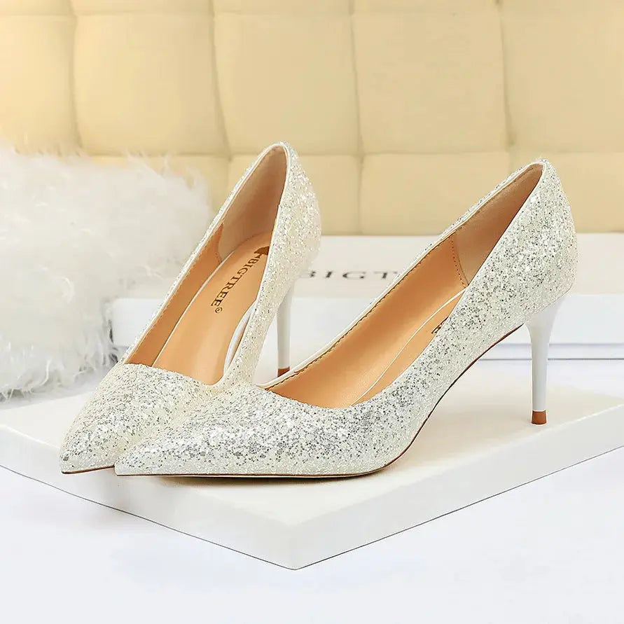 Sparkly Wedding High Heel Pumps for Women – Glitter Bridal Party Shoes (7cm & 9.5cm) - Rehmiar