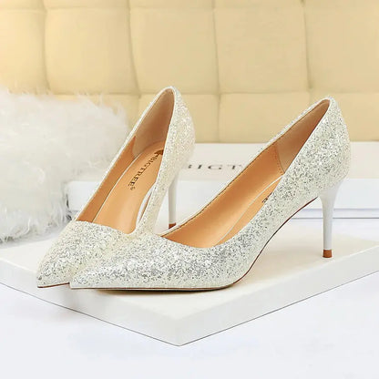Sparkly Wedding High Heel Pumps for Women – Glitter Bridal Party Shoes (7cm & 9.5cm) - Rehmiar
