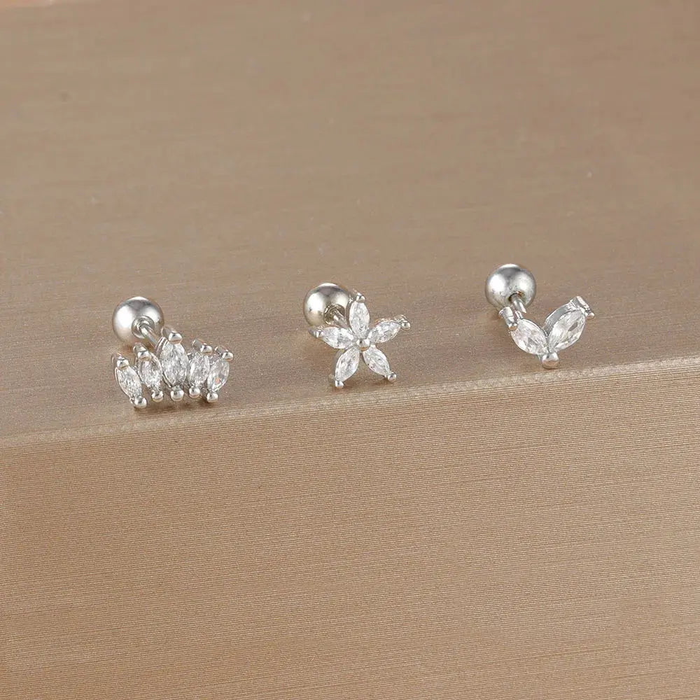 3PCS Stainless Steel Gold Colour Crown Stud Earring Set for Women 14K Gold Plated Crystal Zircon Unique Horse Eye Earring Jewellery