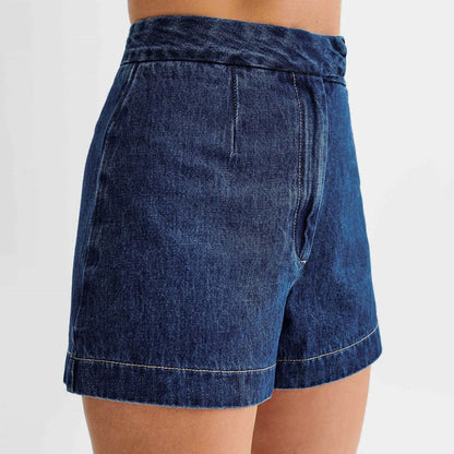 Summer Women's Denim Shorts Suit Sleeveless O-neck Modern Fit Vest High Waist Wide Leg Shorts