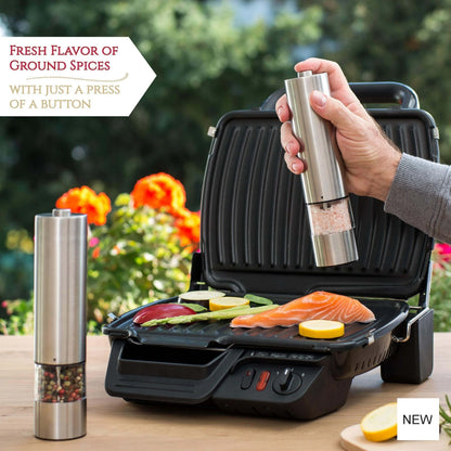Electric Salt and Pepper Grinder Set – One-Handed Operation Stainless Steel Spice Mill with Light, Automatic for Kitchen
