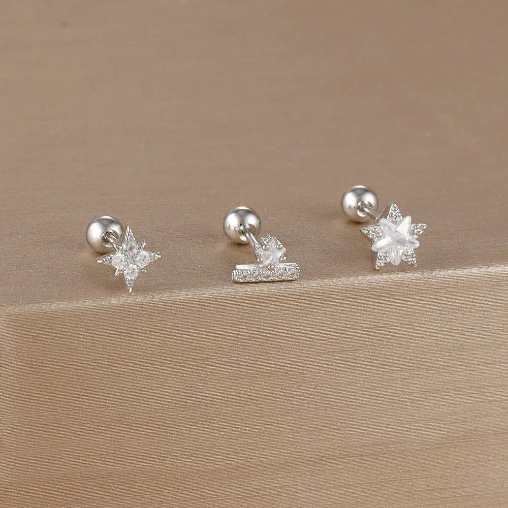 3PCS Stainless Steel Gold Colour Crown Stud Earring Set for Women 14K Gold Plated Crystal Zircon Unique Horse Eye Earring Jewellery