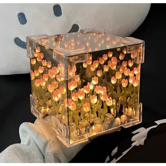 DIY Tulip Flower Cube Night Light – 3D Creative Handmade Lamp Gift - Rehmiar