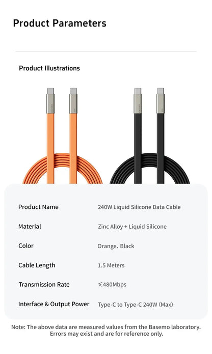 240W 2-in-1 Fast Charging Cable with Foldable Bracket – Type-C to Type-C Data Wire & Phone/Tablet Stand (Black/Orange) Rehmiar