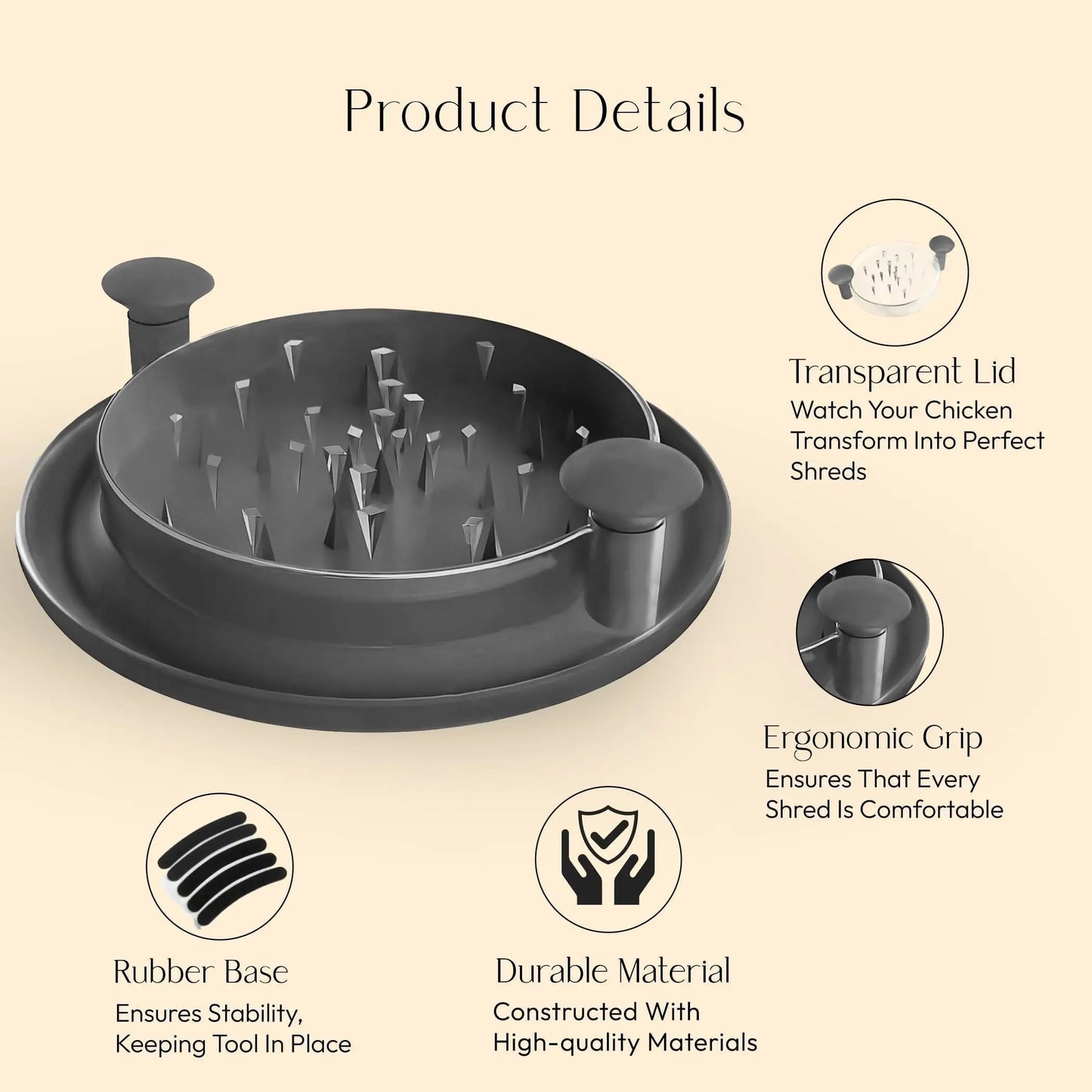 Chicken Shredder with Transparent Cover: Large Anti-Slip Rotating Tool for Chopping Chicken, Beef, Vegetables - Rehmiar
