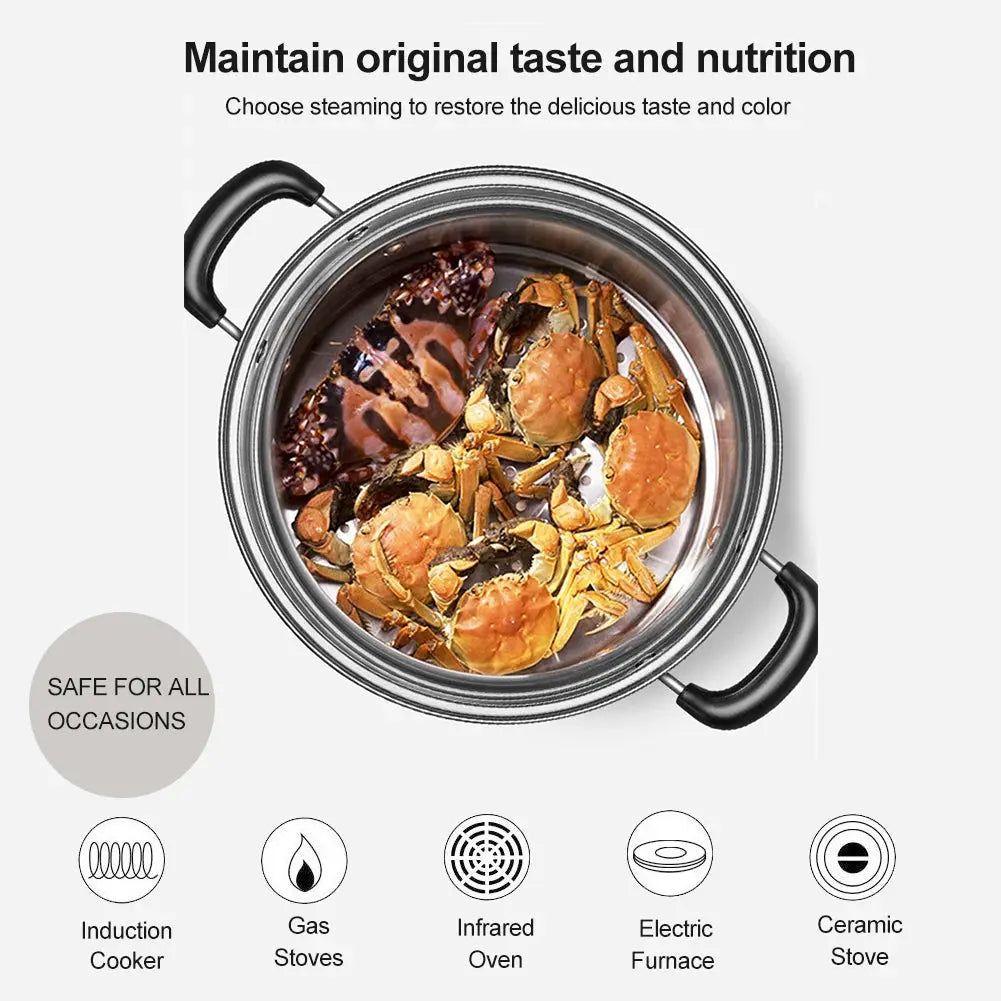 Stainless Steel 2-Layer Steamer Pot – 27cm/11in Double Boiler for Soup & Steaming, Kitchen Cookware - Rehmiar