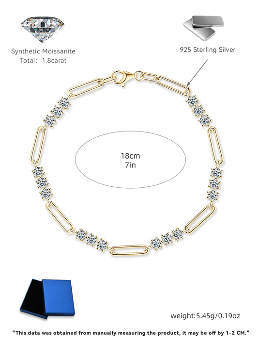 Moissanite Bracelet for Women 925 Sterling Silver Adjustable 3MM Chain Bracelets - Rehmiar