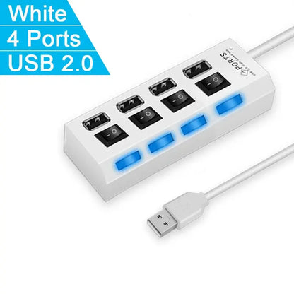 High Speed 4/7 Ports USB HUB 2.0 Adapter Expander Multi USB Splitter with LED Lamp Switch for PC Laptop - Rehmiar
