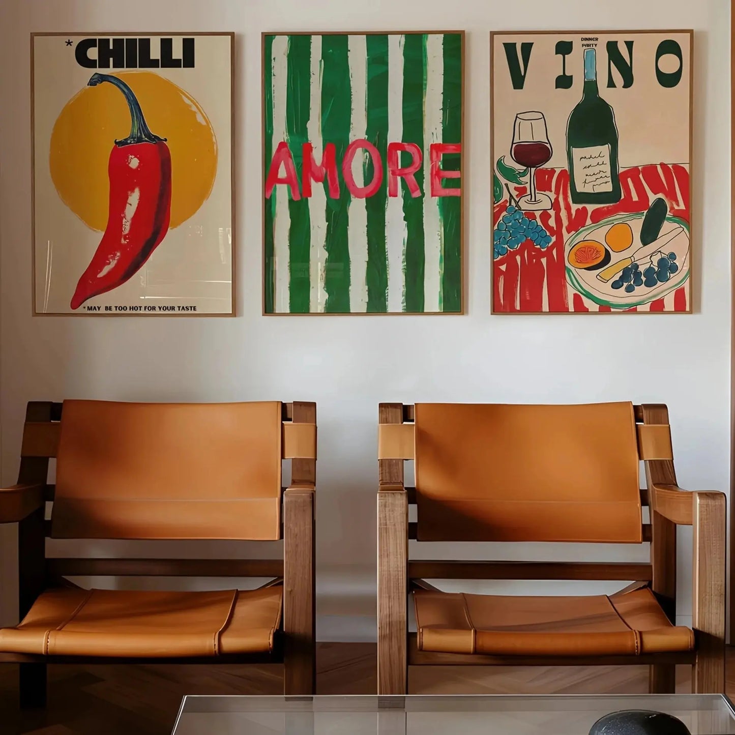 Amore Green Striped Canvas Wall Art – Wine Glass & Pepper Modern Home Decor