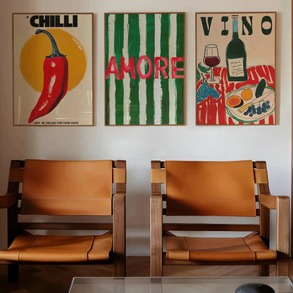 Amore Green Striped Canvas Wall Art – Wine Glass & Pepper Modern Home Decor