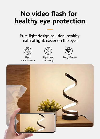 Creative Spiral LED Night Light – Dimmable 3-Color Table Lamp for Living Room, Office, Bedroom & Bedside Decor, USB Plug-In - Rehmiar