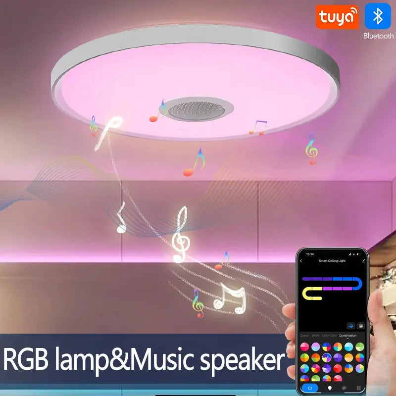 Smart RGB LED Ceiling Lamp – APP & Remote Control, Dimming, Music Sync with Speaker for Living Room & Bedroom - Rehmiar