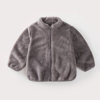 Solid Colour Children Plush Coat Autumn Winter Warm Baby Girl Boy Casual Jacket