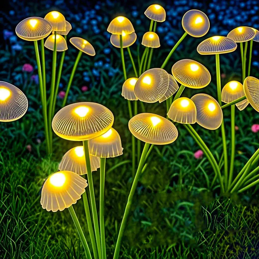 Dual Mode Solar Mushroom Garden Lights – LED, Waterproof, Jellyfish Design for Pathway, Patio & Yard Ambiance - Rehmiar