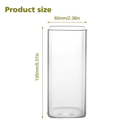2Pcs Transparent Square Glass Cup with Lid and Straw Creative Hot and Cold Drink Glass Cup - Rehmiar