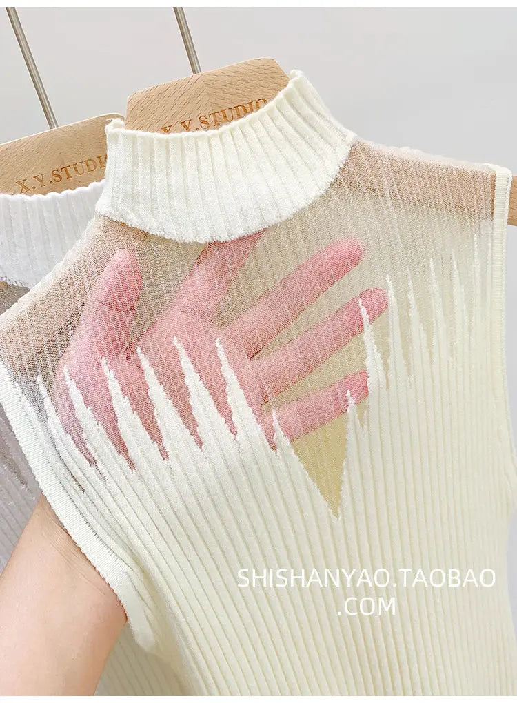 Mesh Knitted Tank Top Women – Y2K Half Neck Sleeveless Vest, Cut Out Streetwear, Solid Skinny Tube Top