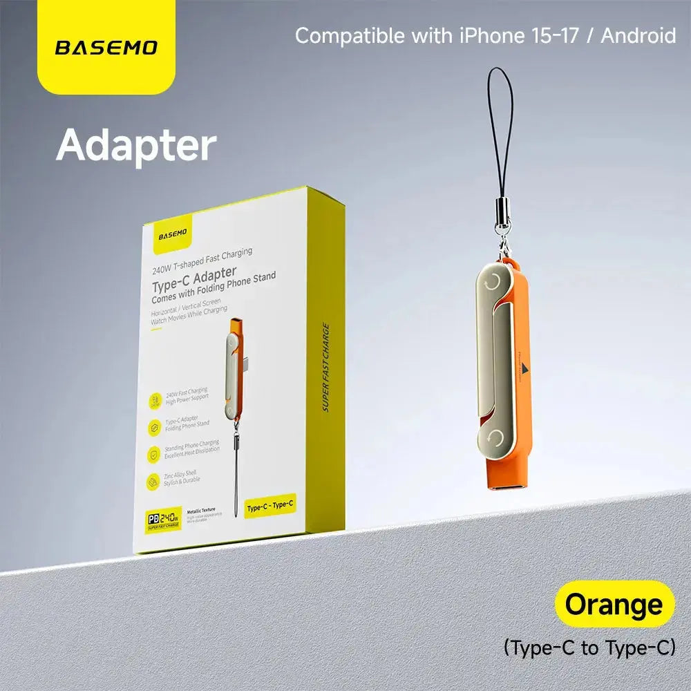 240W 2-in-1 Fast Charging Cable with Foldable Bracket – Type-C to Type-C Data Wire & Phone/Tablet Stand (Black/Orange) Rehmiar