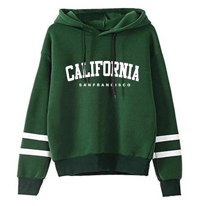 California Women's Tracksuit Casual Stripe Versatile Hooded Sweatshirt, Pants or Suit