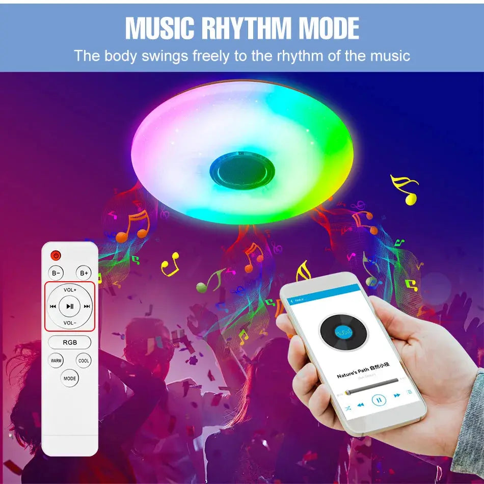 Smart RGB Ceiling Light – 36W/52W Music Sync, APP & Bluetooth Control, Remote Controlled Modern Home Lighting (AC220V) - Rehmiar