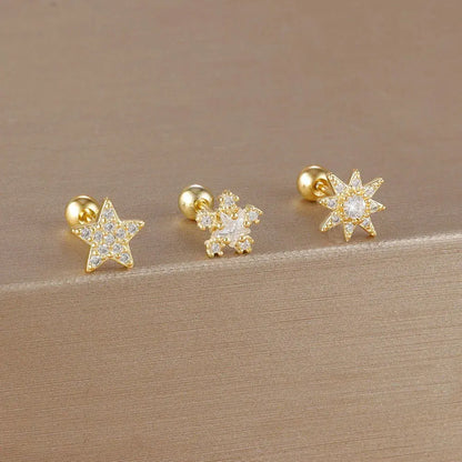 3PCS Stainless Steel Gold Colour Crown Stud Earring Set for Women 14K Gold Plated Crystal Zircon Unique Horse Eye Earring Jewellery