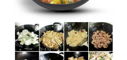 32cm Carbon Steel Wok Pan – Non-Stick Flat Bottom Stir Fry Wok with Wooden Lid for Electric Induction and Gas Stove - Rehmiar