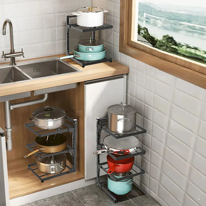 Adjustable Kitchen Shelf – 2-4 Tier Space-Saving Storage Rack for Pots, Under Sink & Corner Use - Rehmiar