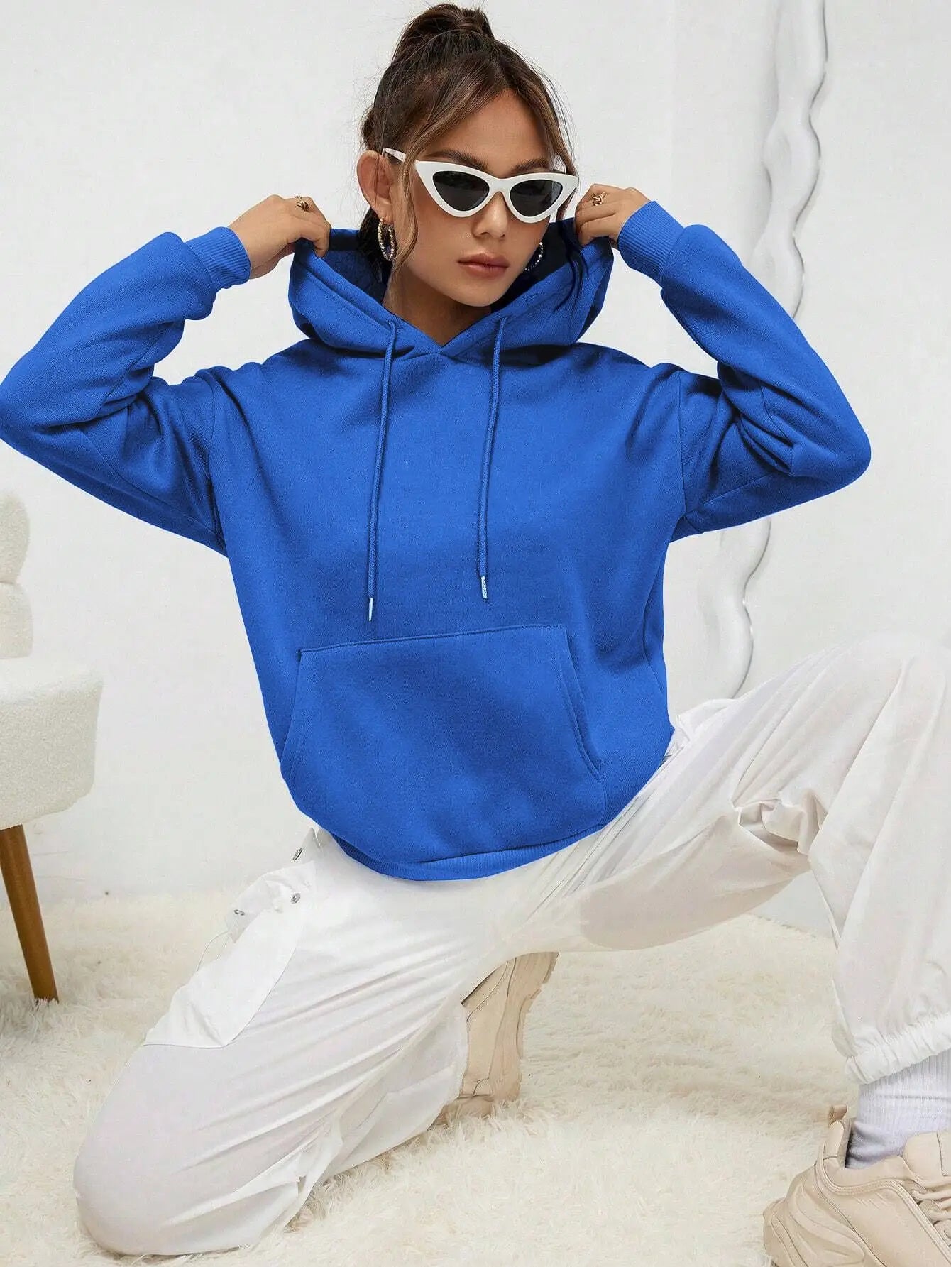 Solid Colour Hoodie for Female Casual Fleece Pocket Hoodies Multicolour Unisex Women Streetwear Autumn Clothing
