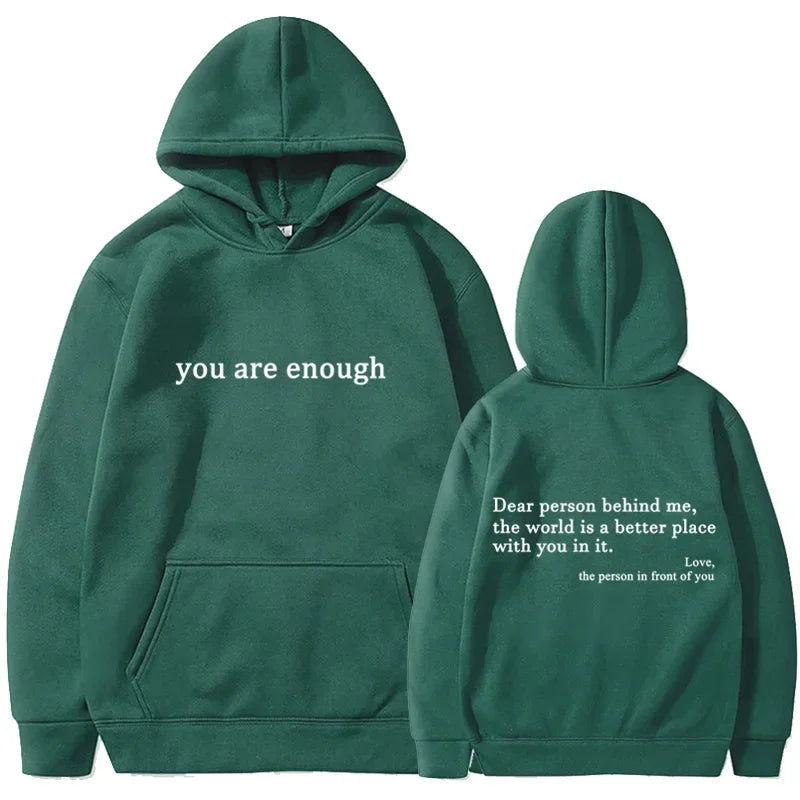 Trendy "You Are Enough" Hoodie – Unisex Retro Pullover, Street Hip Hop Top for Men & Women, Hot Selling