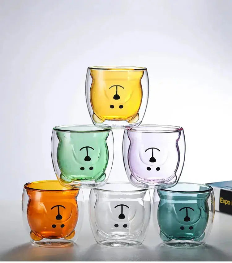 250ml Double-Wall Glass Mug – Cute Bear Design for Milk, Coffee, Tea & Juice, Valentine's Day & Anniversary Gift Rehmiar