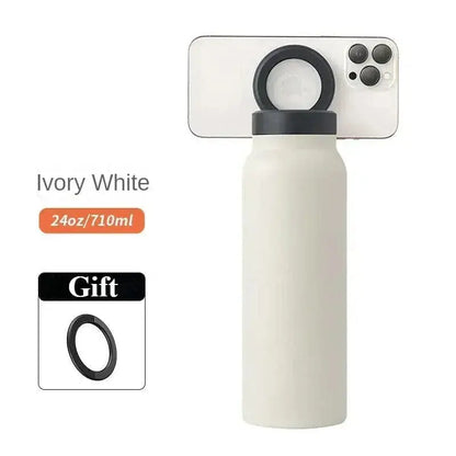 24oz Insulated Stainless Steel Water Bottle – Magnetic Lid with Phone Holder - BPA-Free - Rehmiar