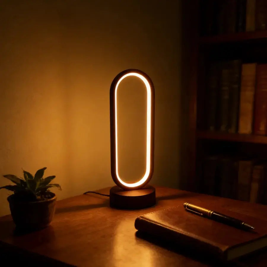 USB Dimming LED Table Lamp – Small Ring Night Light for Bedroom, Living Room & Bedside, Black and White - Rehmiar