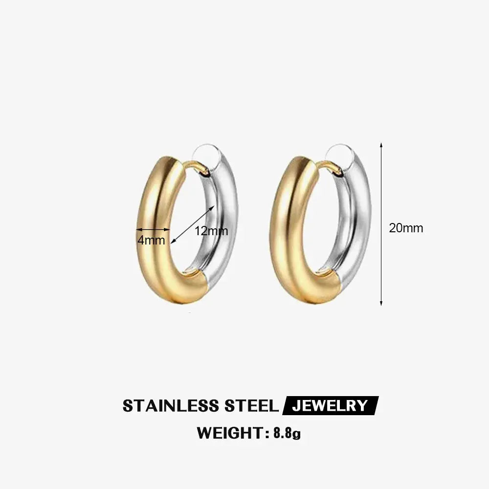 Gold Plated Double Colour Huggie Earrings – Stainless Steel Silver & Gold Hoops for Women, Punk Jewellery Ring Earrings - Rehmiar