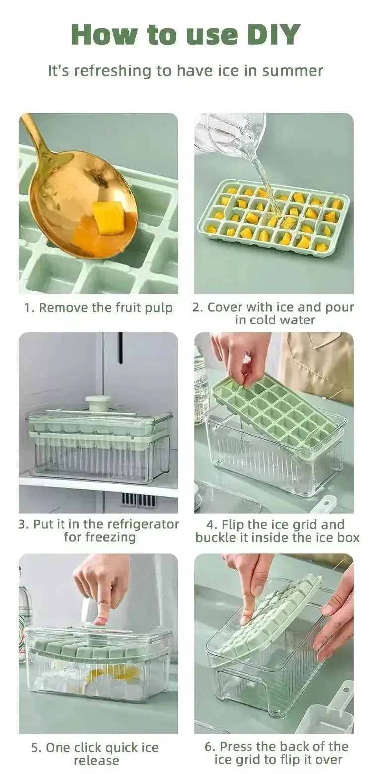 48-Grid Ice Cube Tray with One-Touch Release – Portable Ice Maker Mold & Ice Box - Rehmiar