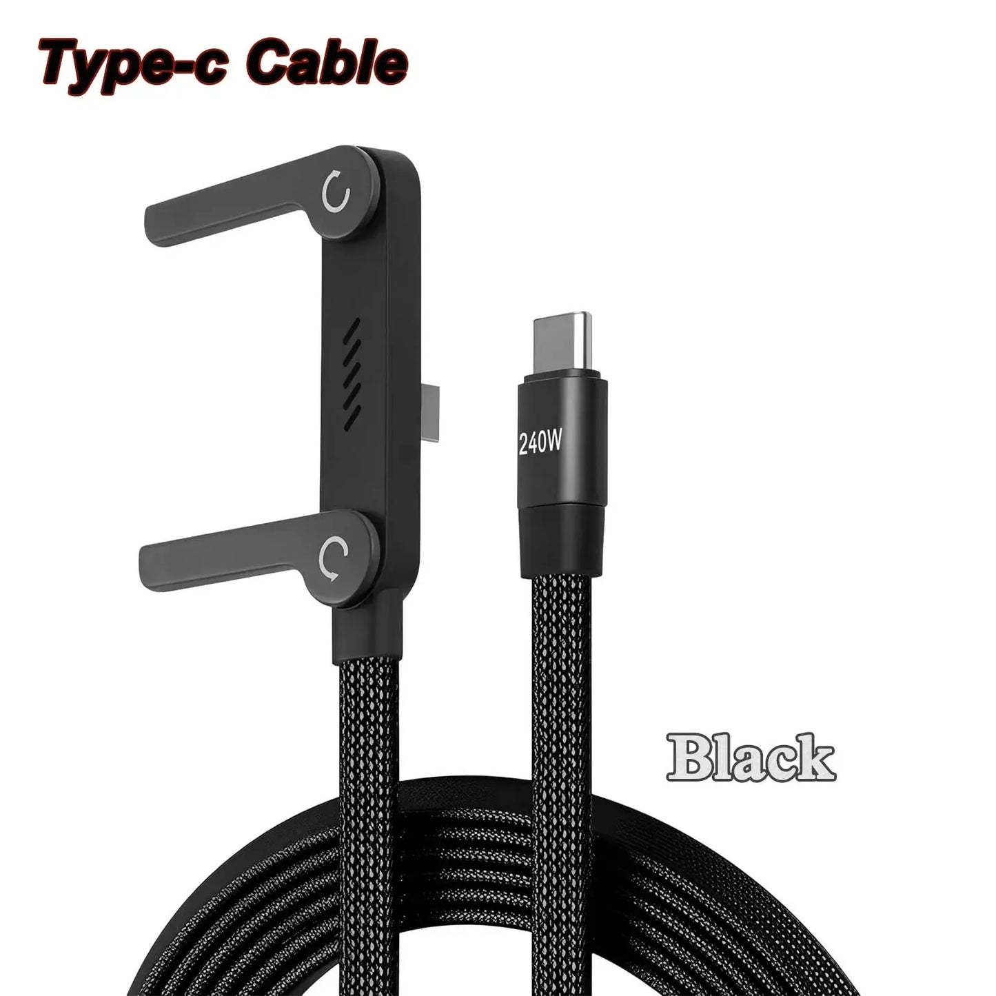 2-in-1 240W Fast Charging Foldable Bracket Cable – Type-C to Type-C & USB to Type-C with OTG Phone Stand - Rehmiar